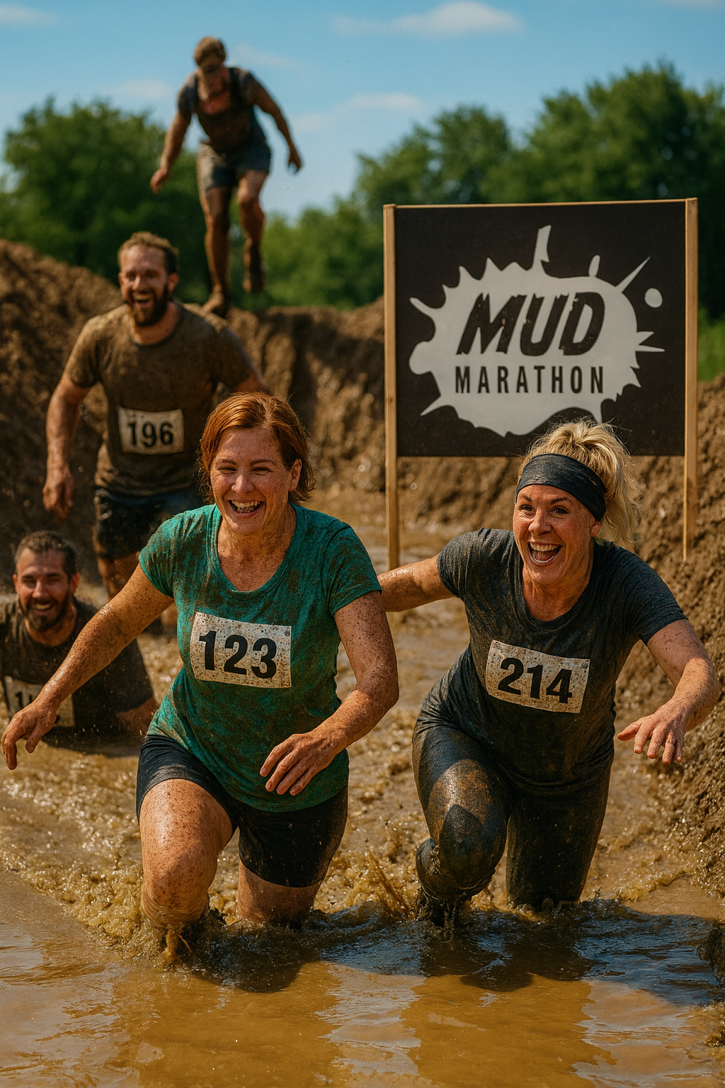 Mud Marathon finish line celebration